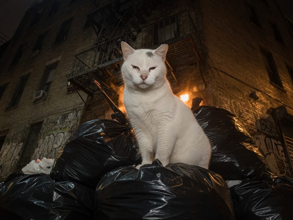 Low angle on the trash bags